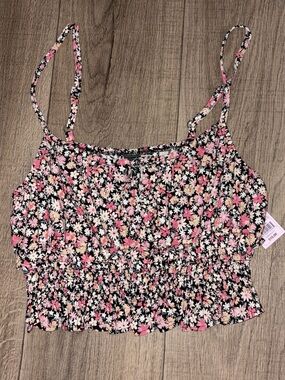 NWT: Wild Fable : Floral Smocked Crop Cami Top - Pink/Black: Size Large Woman’s